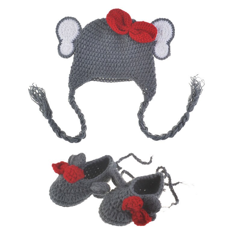 Newborn Boys Elephant Costume Knitted Baby Animal Hat and Shoes Set for Photo Shoot Infant Crochet Photography Props Clothing: Default Title