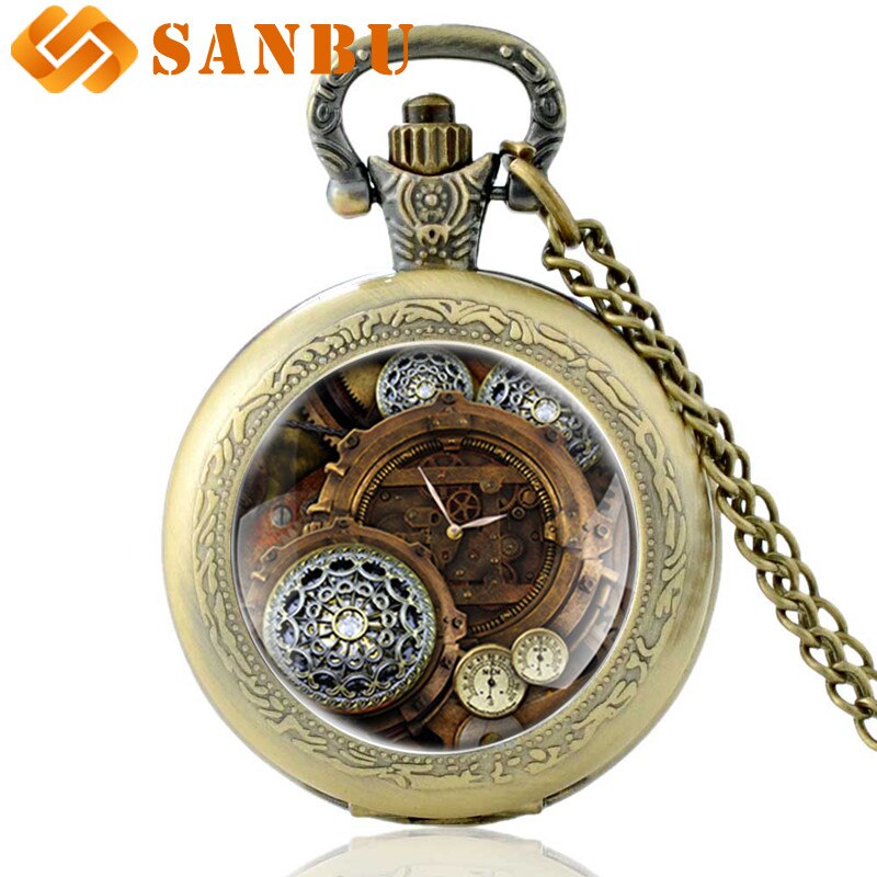 Antieke bronzen steampunk zakhorloge vintage heren dames skelet punk hanger ketting quartz horloges