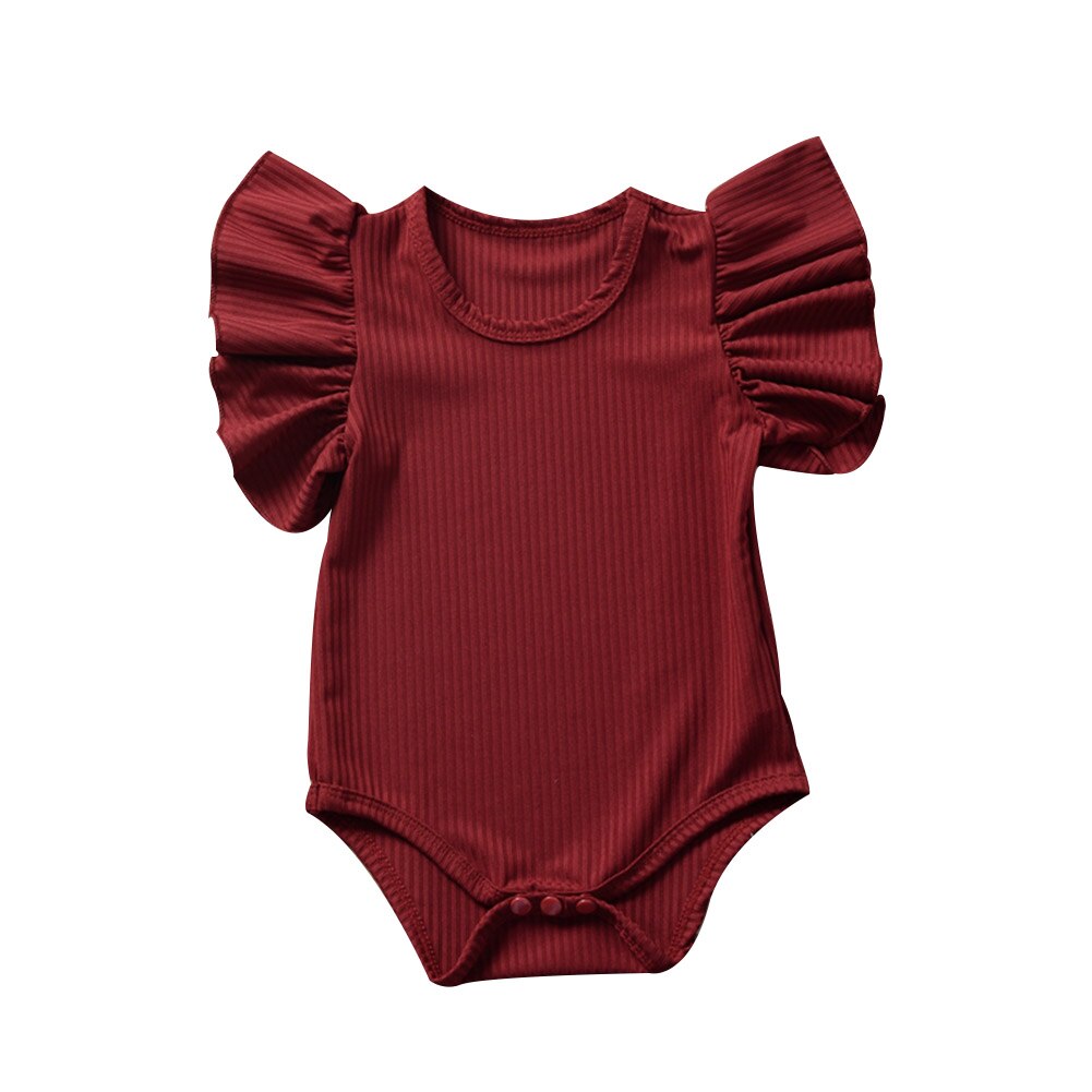 Baby Clothing Newborn Infant Baby Girl Boy Clothes Cotton Bodysuit Short Sleeve Clothes Set Solid Ribbed Sunsuit: Rood / 6m