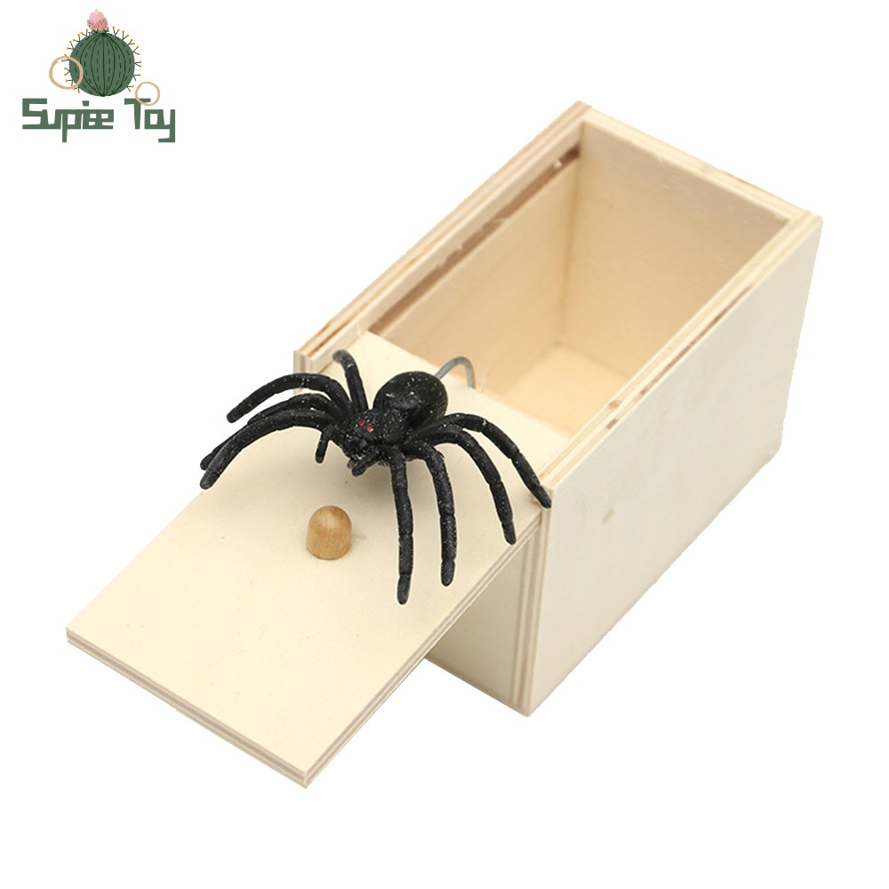 Funny Scare Box Wooden Prank Spider Hidden In Case Great Prank-Wooden Scarebox Interesting Play Trick Joke Toys