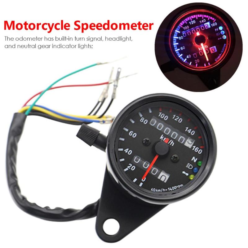 12V Motorfiets Universal Motorbike Led Snelheidsmeter Kilometerteller Gauge Met Neutrale Gear Richtingaanwijzer Koplamp Indicator