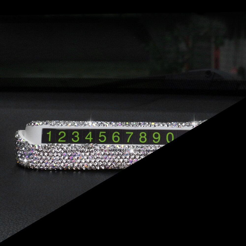1 Pcs Luxury Car Phone Number Parking Card Dashboard Decoration With Crystal Diamond DIY Accessories Interior Accessories: Black