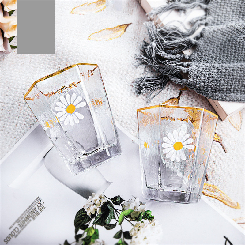 Hexagon shpae glas kop japansk stil hammer øje mønster guldkant champagne whisky vin glas husholdningsstænger glas vandglas