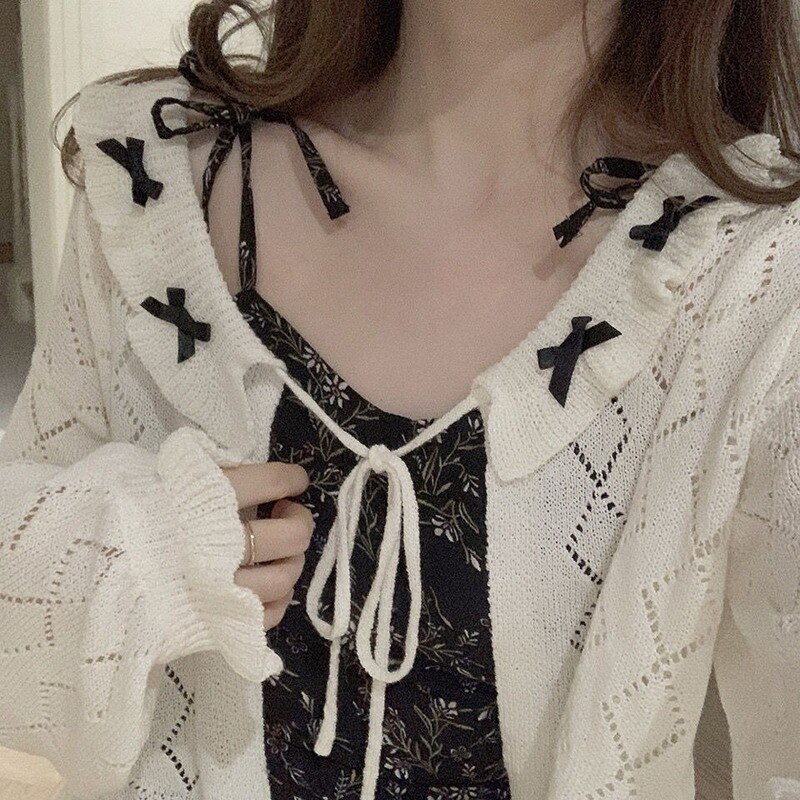 Chaquetas básicas de punto para mujer, prendas de vestir a prueba de sol, dulces, Retro, con cordones, estilo japonés, holgadas, que combinan con todo, de manga larga para estudiantes