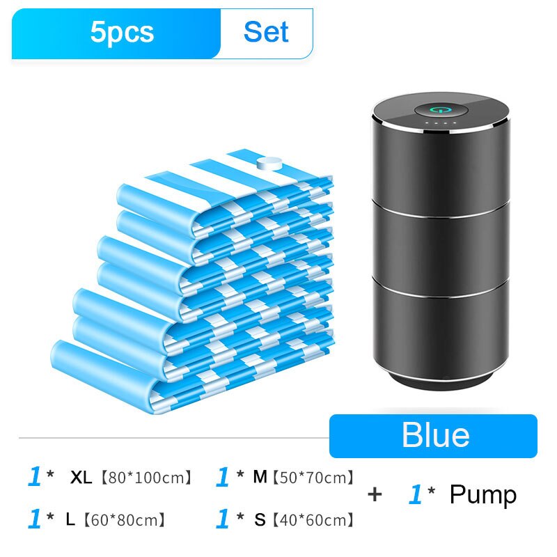 Draagbare Mini Automatische Compressie Vacuümpomp Sealer Voor Reizen Home Keuken Usb Oplaadbare Vacuüm Verpakking Machine: Clothes Bag Set A