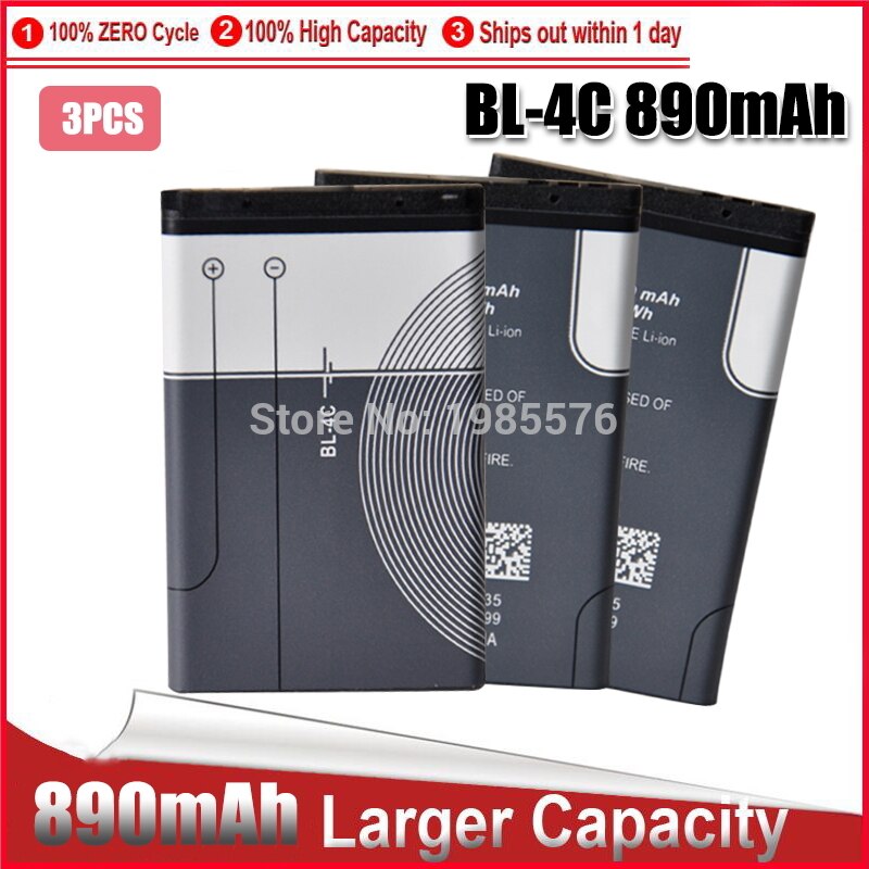 Batería de teléfono recargable BL-4C BL4C, para Nokia 7270/6100/2650/2652/5100/6101/6103/6125/6131/2228/6300/, 1-5 Uds.: 3pcs