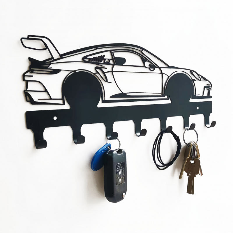 Industriële stijl metalen autosleutelhouder muurbevestiging met eenvoudige installatie, zwarte autosleutelhaken met duurzame coatingafwerking
