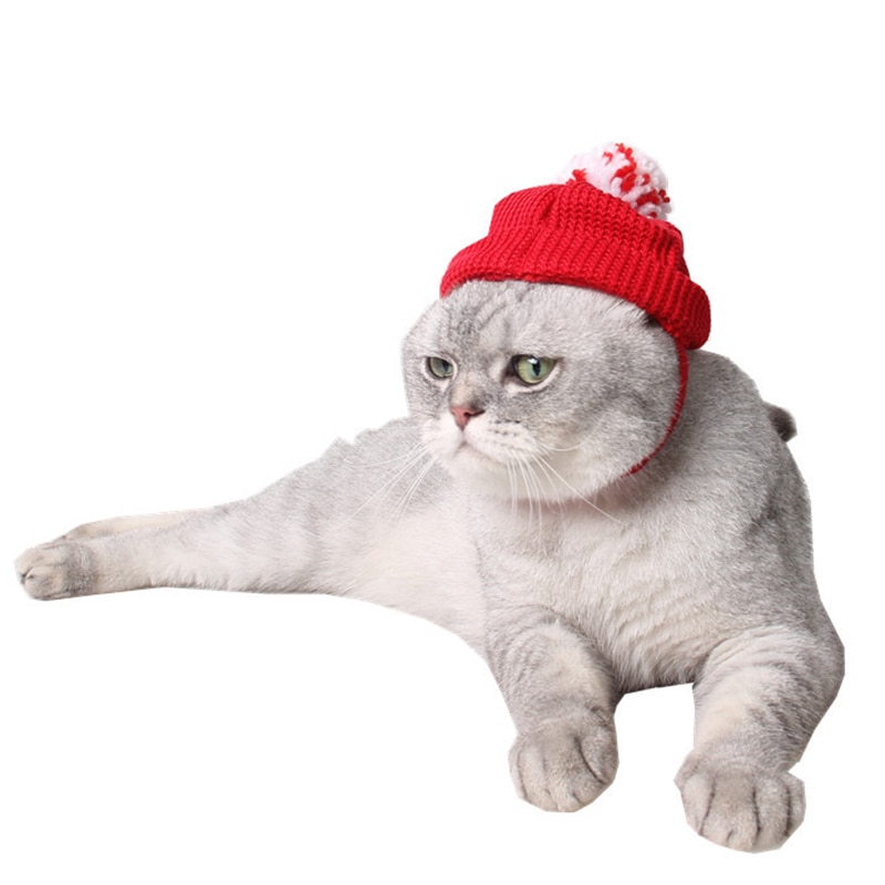 Kerst Wol Hoed Voor Katten Winter Red Cap Met Oren Voor Kleine Honden Yorkie Kat Accessoires Xmas Party Kostuum Huisdier levert