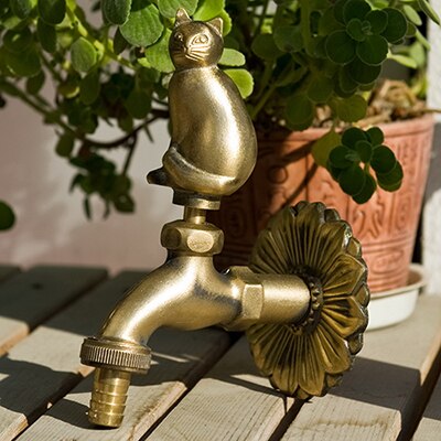 Vidric outdoor garden faucet animal shape Bibcock antique brass Fat cat tap for washing mop/Garden watering Animal faucet: Yellow