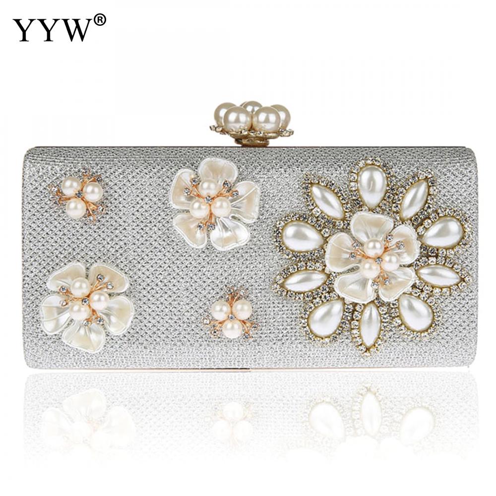 Mode Vrouwen Koppeling Zakken Met Strass Parel Trendy Wedding Bolsa Feminina Zinklegering Bloemen Mini Dag Koppelingen Luxe Tassen