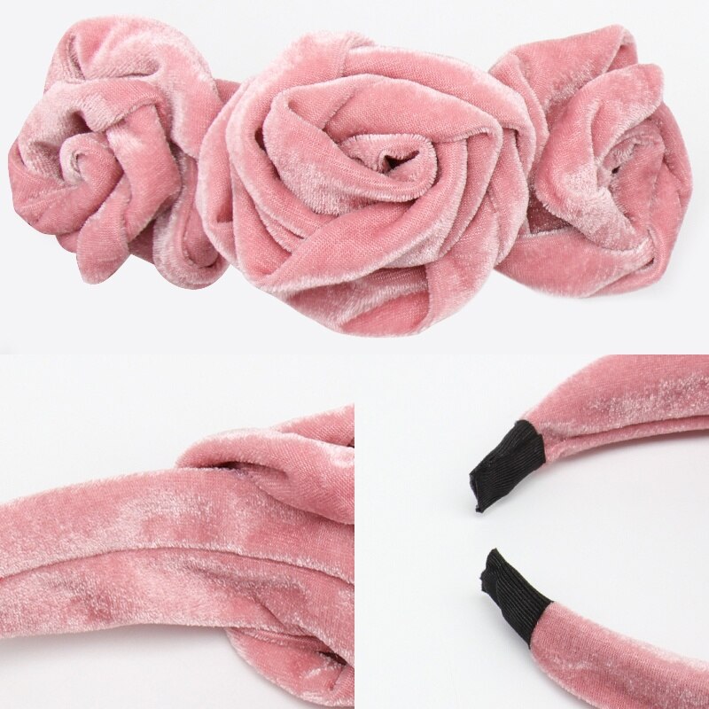 CN nueva diadema de terciopelo rosa flor diadema sólida para mujer maquillaje de cabeza aro de pelo accesorios para el cabello de niña