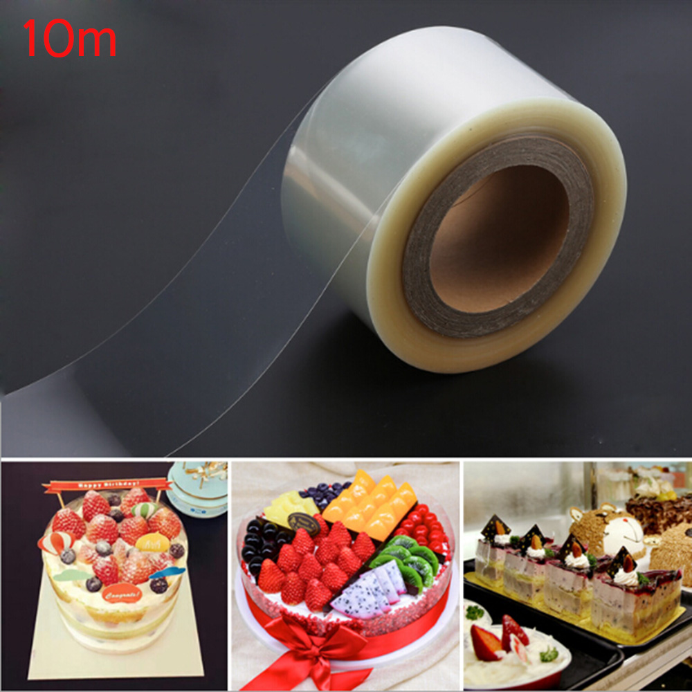 Cinta transparente para envolver Mousse, borde circundante para hornear, Collar, rollo de embalaje, herramientas de decoración de pasteles DIY, 10m