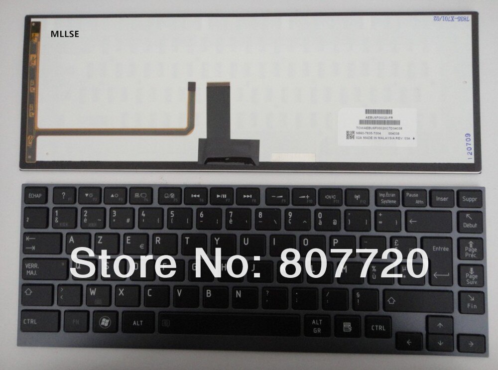 FR, Franse verlicht toetsenbord voor Toshiba U900 U840 U800 U800W Z830, N860-7835-T004.