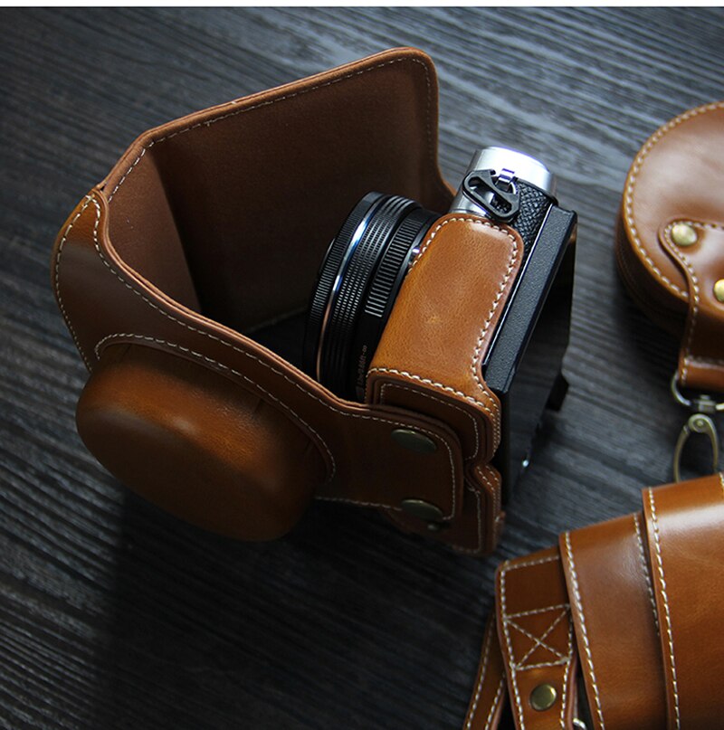 Olympus – étui en cuir PU pour appareil photo, sac de luxe pour objectif 14-42mm, ouverture de la batterie avec sangle