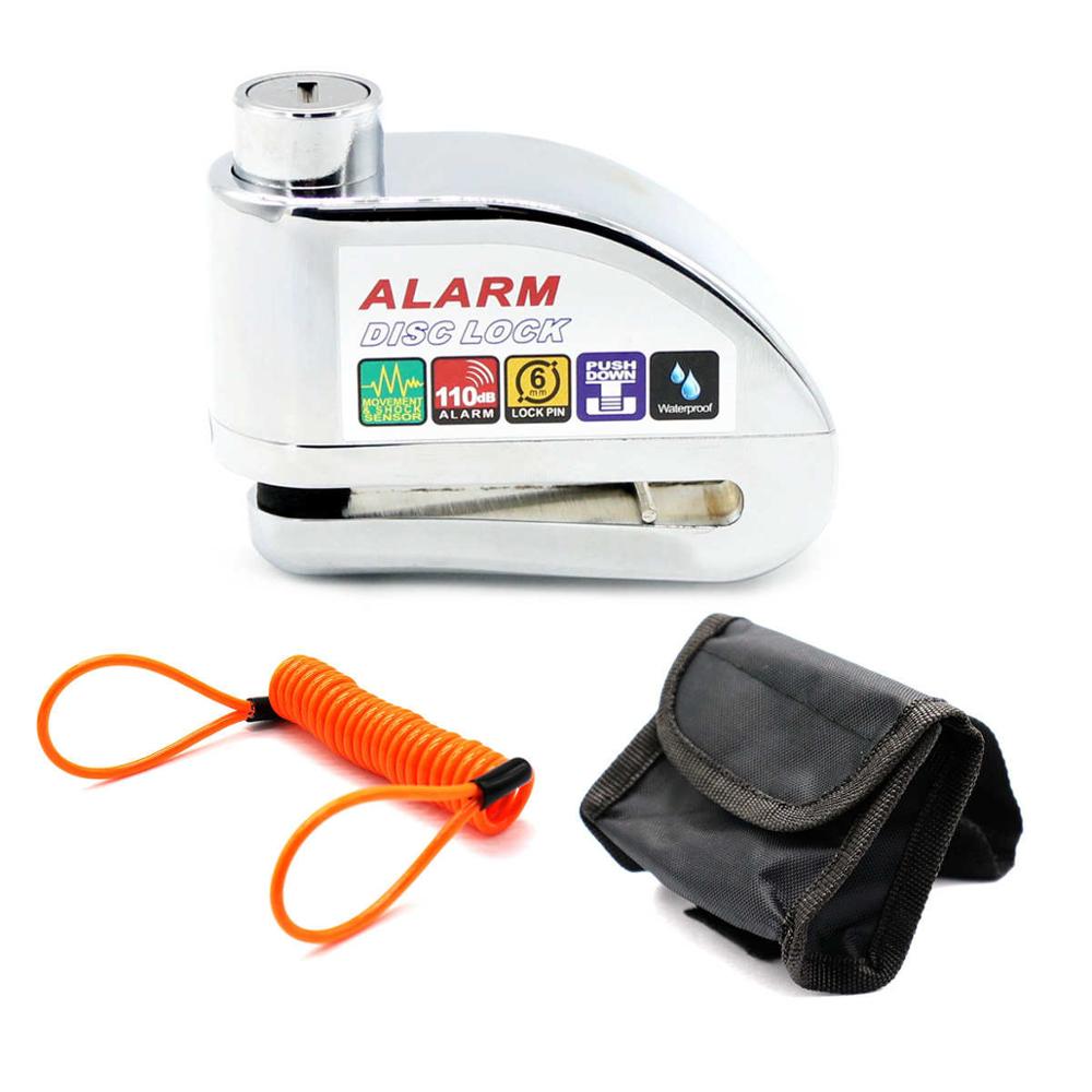 WINTUWAY Waterproof Motorcycle Alarm Lock Bike Lock Security Anti-theft Lock Moto Disc Brake Lock +Bag+Reminder Rope: White