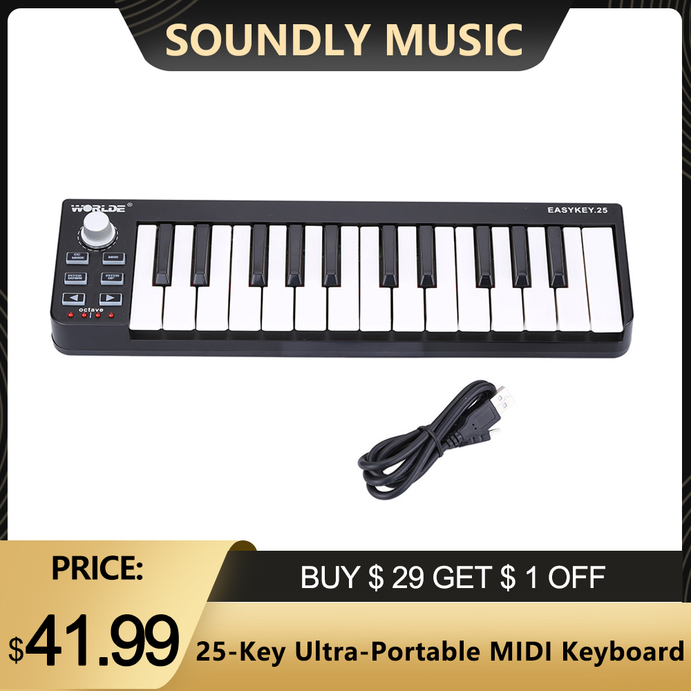 Worlde midi keyboard midi controller og drum pad mini 25- key ultra-portable usb midi keyboard controller piano keyboard