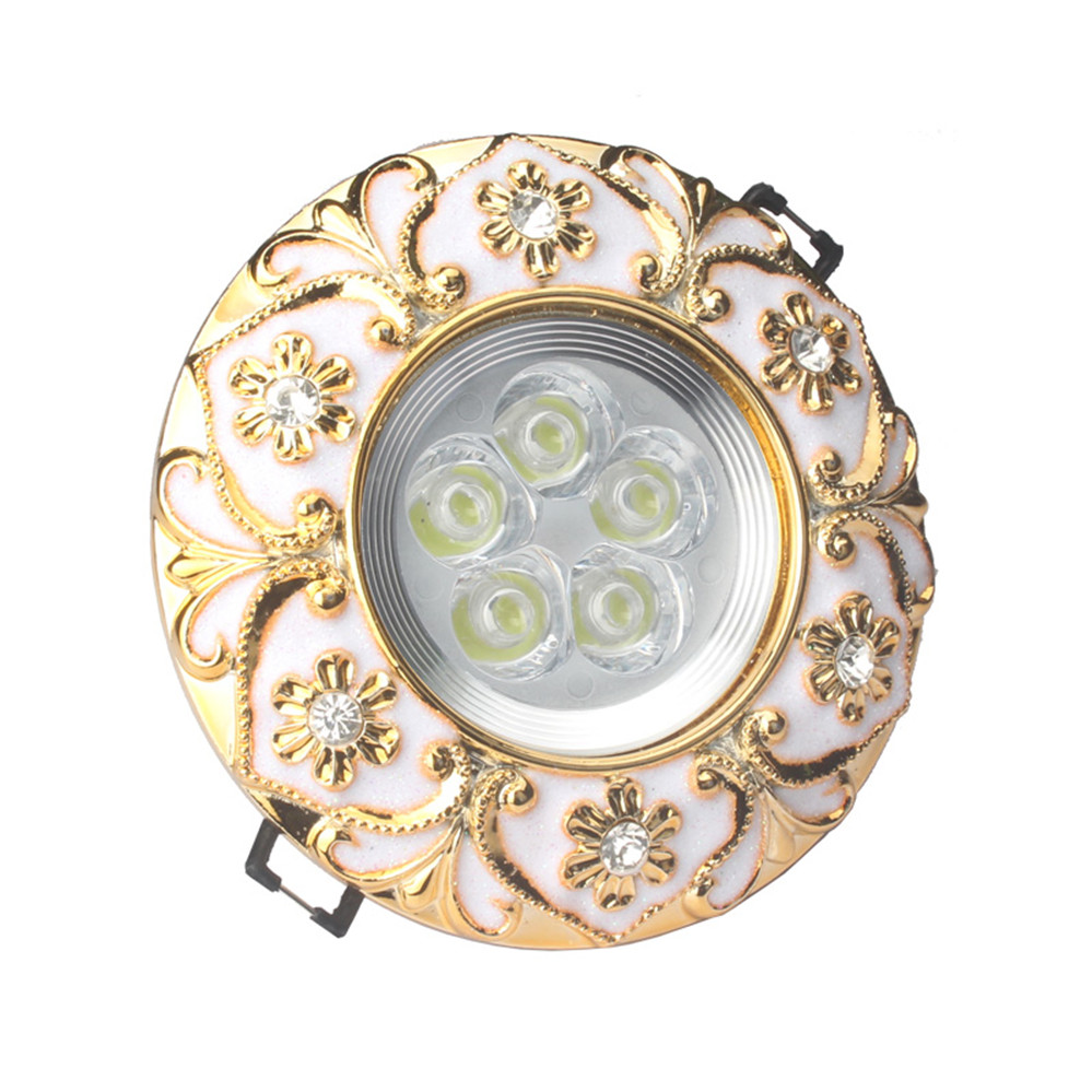 Europeisk luksuriøs diamantbesatt gullgirlander led-downlights 3w 5w 7w for gang, entré, spisestue, 220v innfelte lamper, spotlights