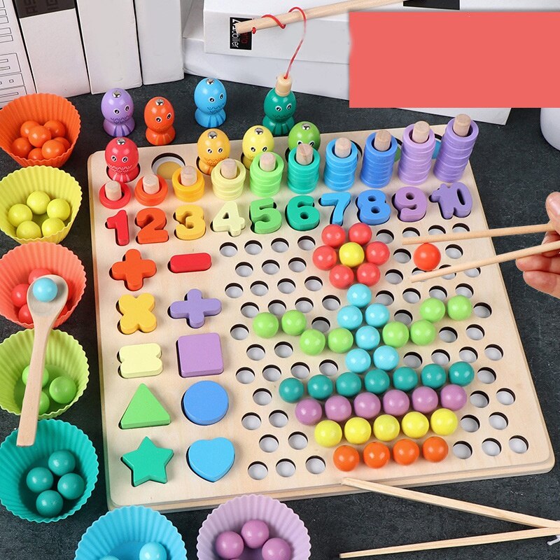 Multifunctional 13 in 1 Clip Beads Logarithmic Board Fishing Pairing Memory Chess Early Education Toy