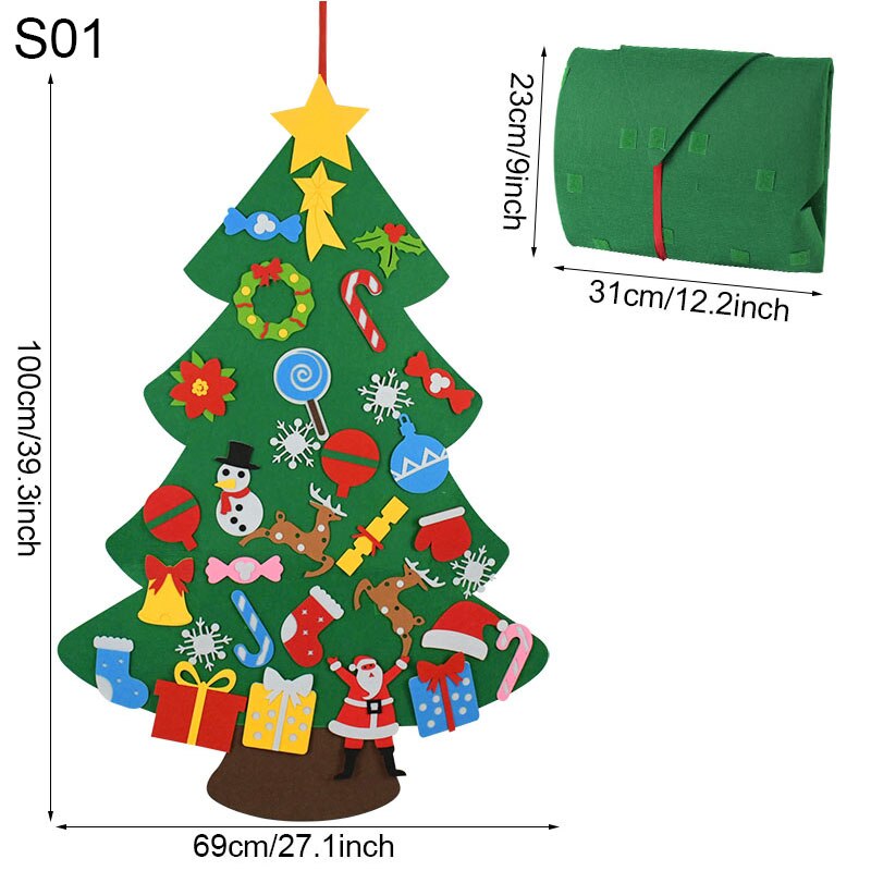 100cm filt juletræ gør-det-selv sæt væghængende dekoration med selvklæbende ornamenter børn børn år jul boligindretning: S01