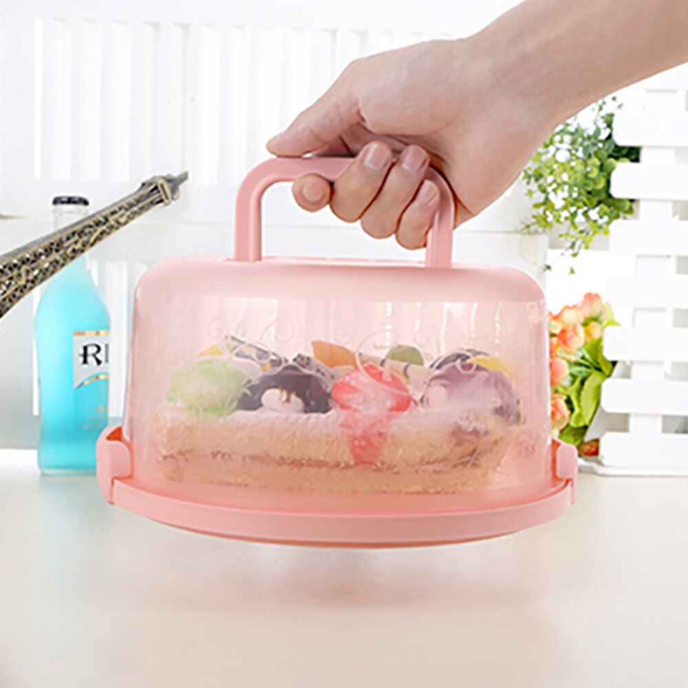 Contenedor portátil de plástico para pastel redondo, caja de contenedor para postres y magdalenas, servidor de almacenamiento, herramienta para cocina con bandeja de 26x22x12,5 cm