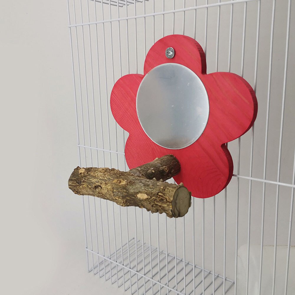 1Pcs Papegaai Speelgoed Papegaai Peper Houten Spiegel Houten Huisdier Speelgoed Papegaai Speciale Spiegel Klimmen Speelgoed Huisdier Vogel Speelgoed: Rood