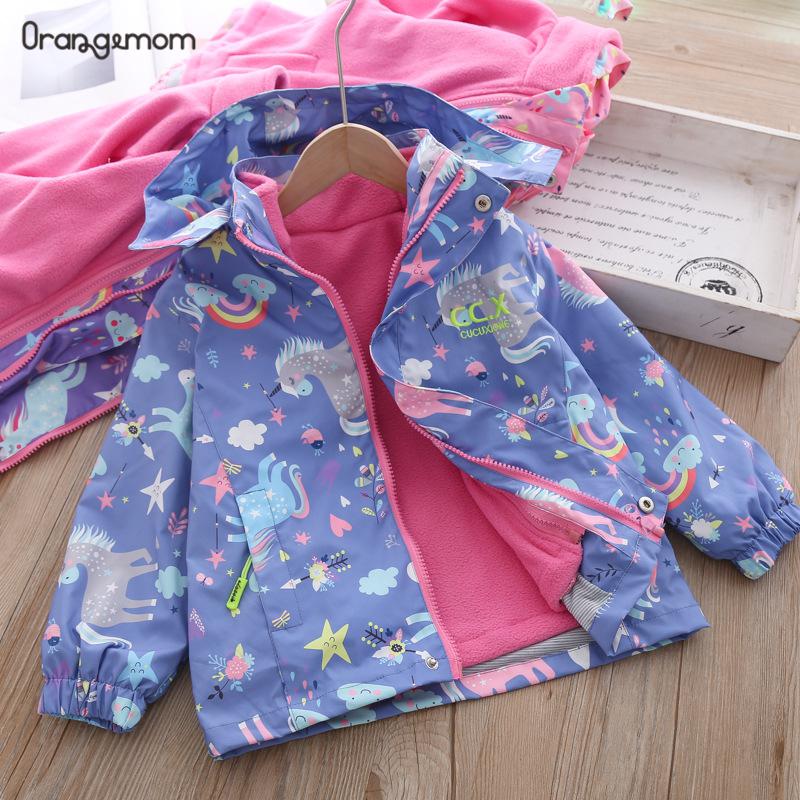 Autumn- Winter Girls Coat Detachable fleece Children clothes Rainbow Girls Jackets 3-10 years kids outdoor windbreaker for girls