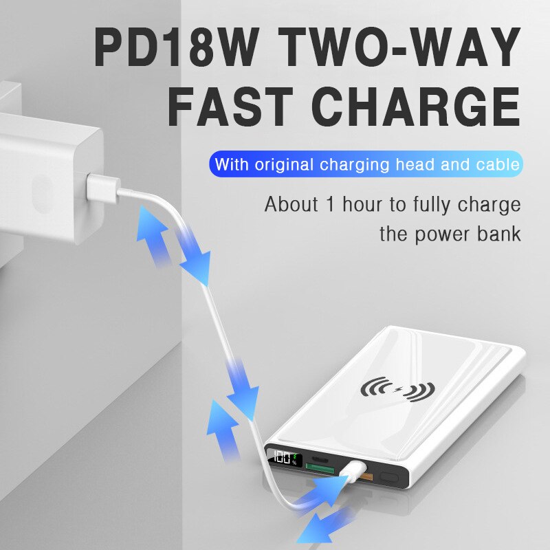 20000mah sem fio power bank 40w super rápido carregamento display digital bateria externa embutido cabos com lanterna para o telefone