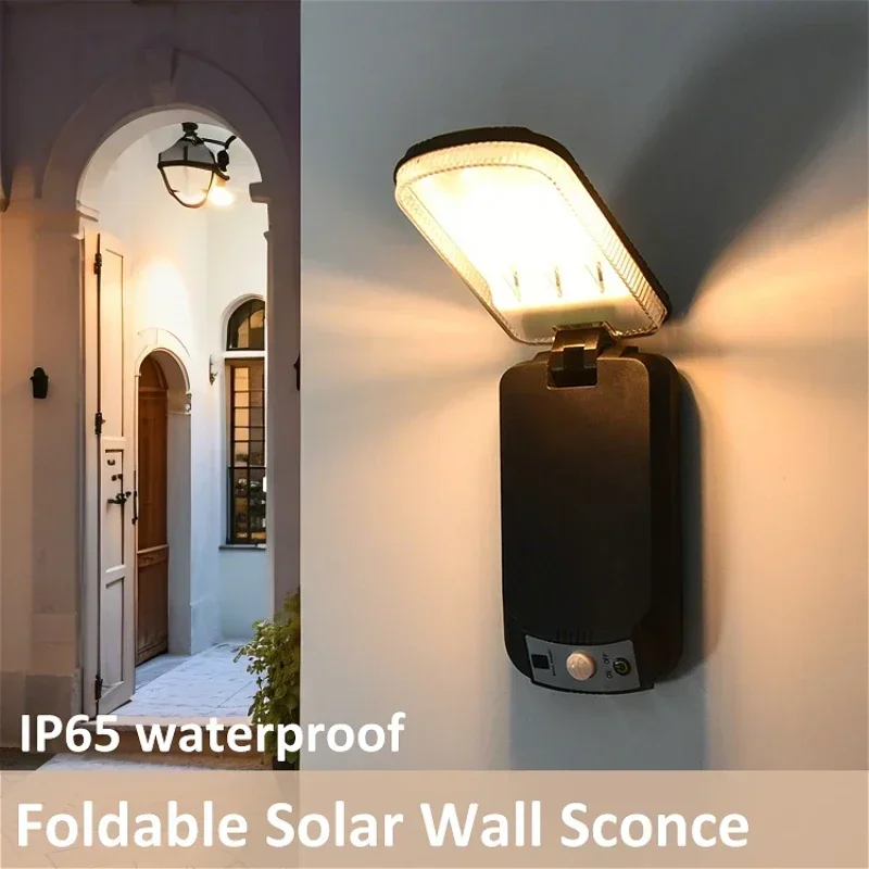 Opvouwbare led-wandlamp op zonne-energie, waterdichte spotlamp met afstandsbediening, pir-bewegingssensor, wandlamp op zonne-energie