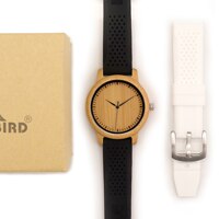 BOBO BIRD Men Watches Simple Style Bamboo Wooden Wristwatches Soft Silicone Strap Extra Band as: Extra White Band