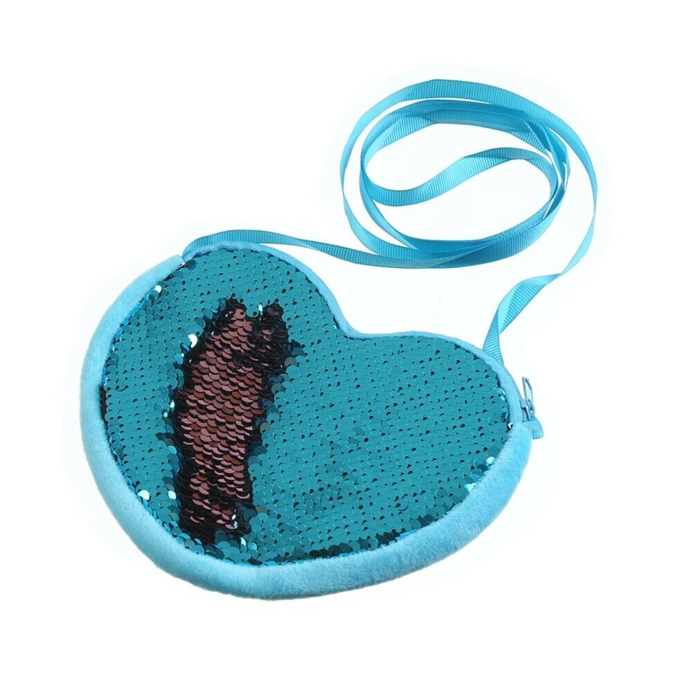 Baby Accessories Kid Baby Girl Love Hearts Sequins Crossbody Coin Purse Wallet Clutch Bags Colorful Rainbow Purses Props: Blue