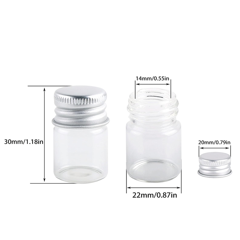 5pcs 5ml-30ml transparent glass bottle with silver aluminum cap storage cans empty bottle party decoration sealed well