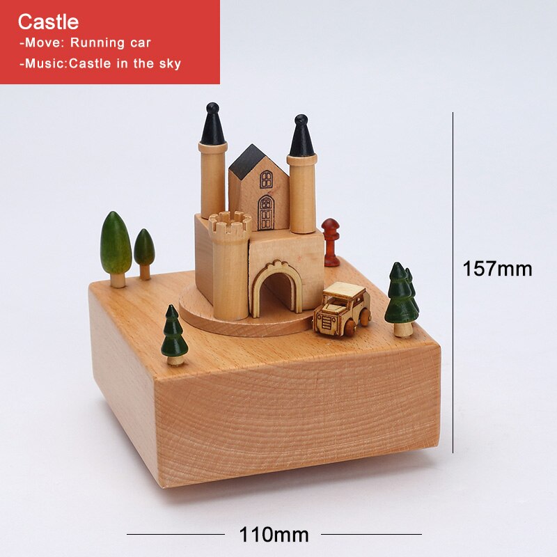 Wood Music Box Caja Musical Wooden Boxes Girls Clockwork Craft Free Engraved Birthday Home Decoration Accessories YYH-MZ: Castle