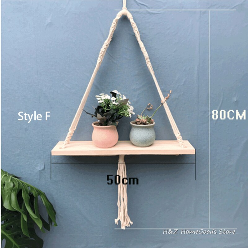 Hand-Woven Macrame Tapestry Rack Wooden Shelves Wa... – Vicedeal