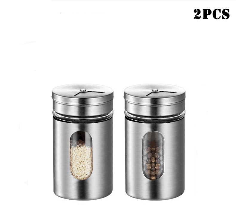 Tarros de especias de acero inoxidable, latas de condimento, tapa giratoria, salero, pimentero, palillo de dientes, botella para almacenamiento de condimentos, estante de especias de cocina: 2pcs