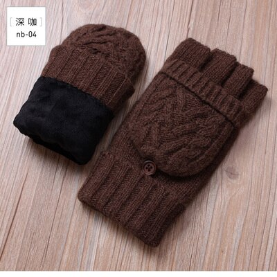 Guantes sin dedos de invierno para hombre, mitones de lana tejidos, manoplas cálidas de terciopelo para invierno, manoplas cálidas para hombre, medio guantes de conducir dedo: nb04   coffee