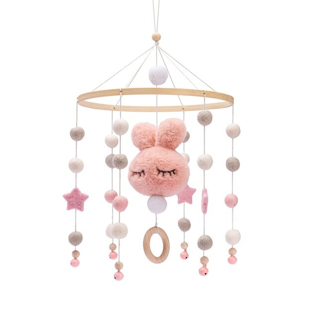 Baby Speelgoed Houten Baby Rammelaars Mobiele Wol Bal Windgong Bel Speelgoed Voor Nerbown Bed Opknoping Tent Decor Verpleging Baby producten: pink rabbit