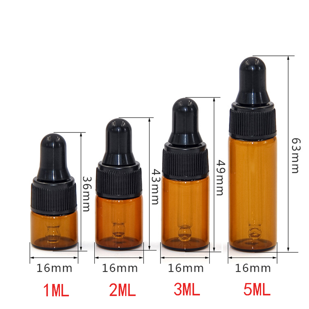 recipiente de Perfume de aromaterapia de 1/2/3/5/ML rellenable para aceites de árbol de té, frasco cuentagotas de vidrio ámbar, pipetas llenas de líquidos