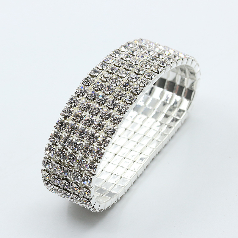 Bracelet de mariée élastique de couleur argent, bijoux en cristal strass extensible complet, Bracelet brillant pour femmes