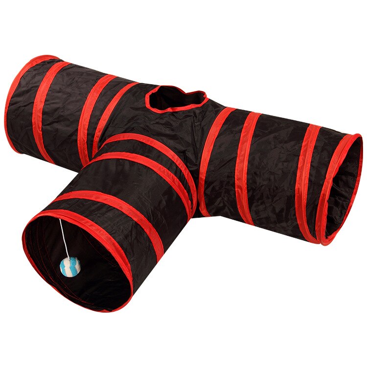 3/4 Holes Foldable Pet Cats Tunnel Indoor Outdoor Pet Cat Training Toy Puppy Dog Cat Fun Toys for Puzzle Exercising Tunnel Tube: Red black T-type