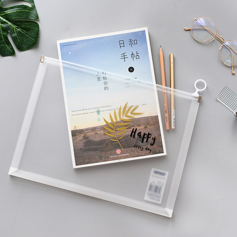 4Pcs/Lot A4 File Zipper Folder PVC Document Bag School and Office Stationery Ticket Storage Bag Large Capacity Pen Bag