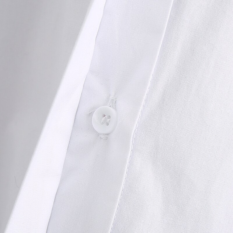 Novedad de , Blusa de popelina blanca informal con botones de decoración de estilo simple para mujer, abertura lateral de oficina con camisas, blusas elegantes LS6562