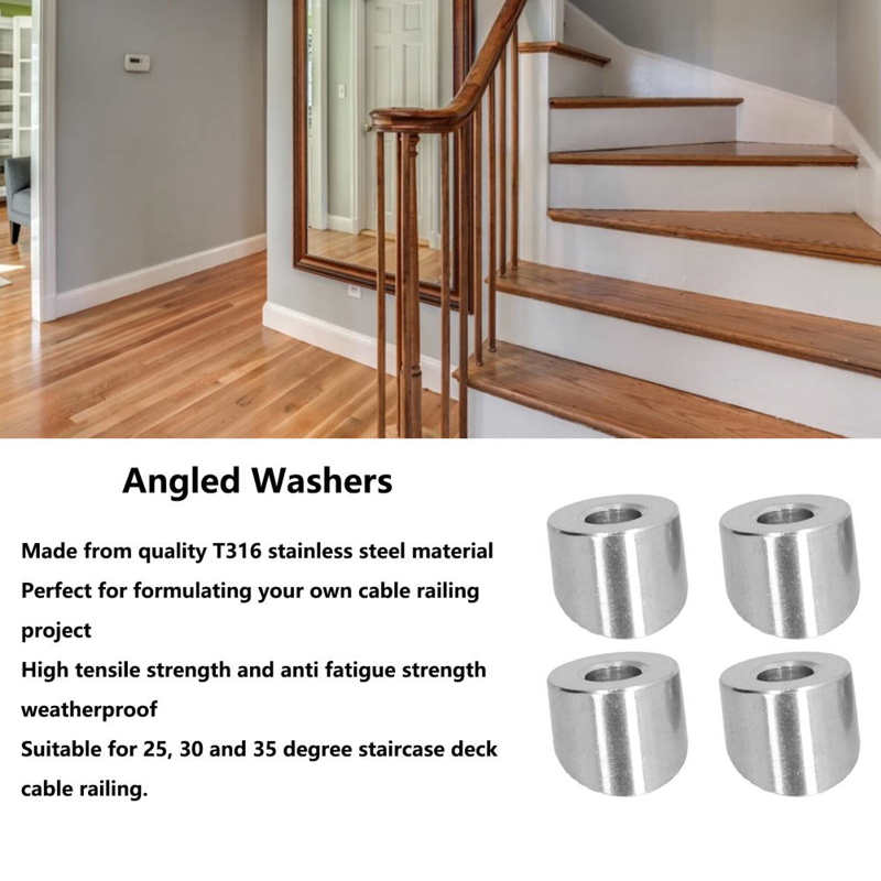 Angled Washers Stainless Steel Angle Beveled Washer for DIY Cable Railing Project