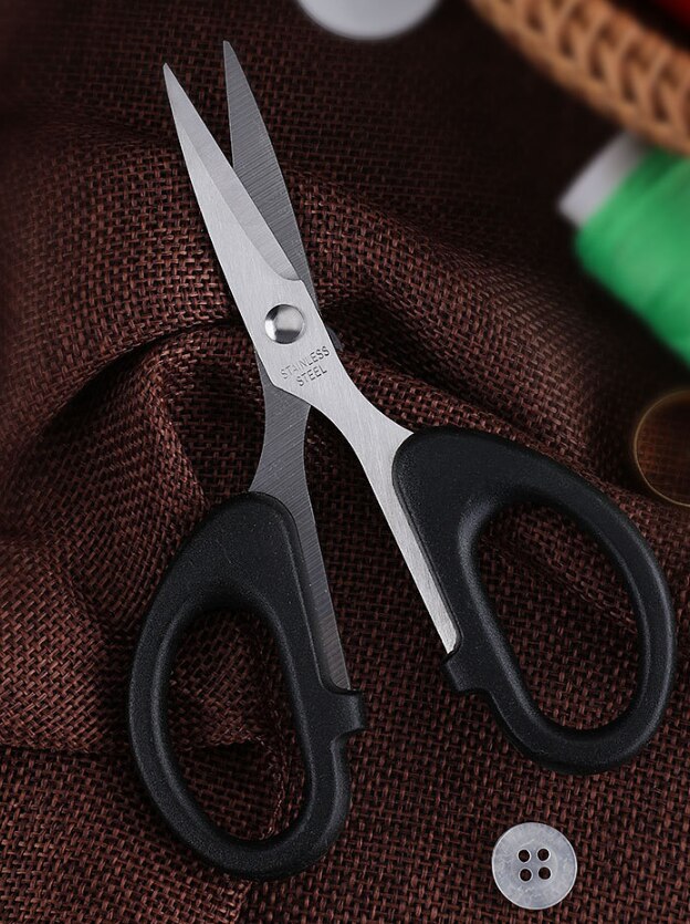 Stainless steel scissors household scissors plastic handle student scissors stationery scissors manual office scissors: Black