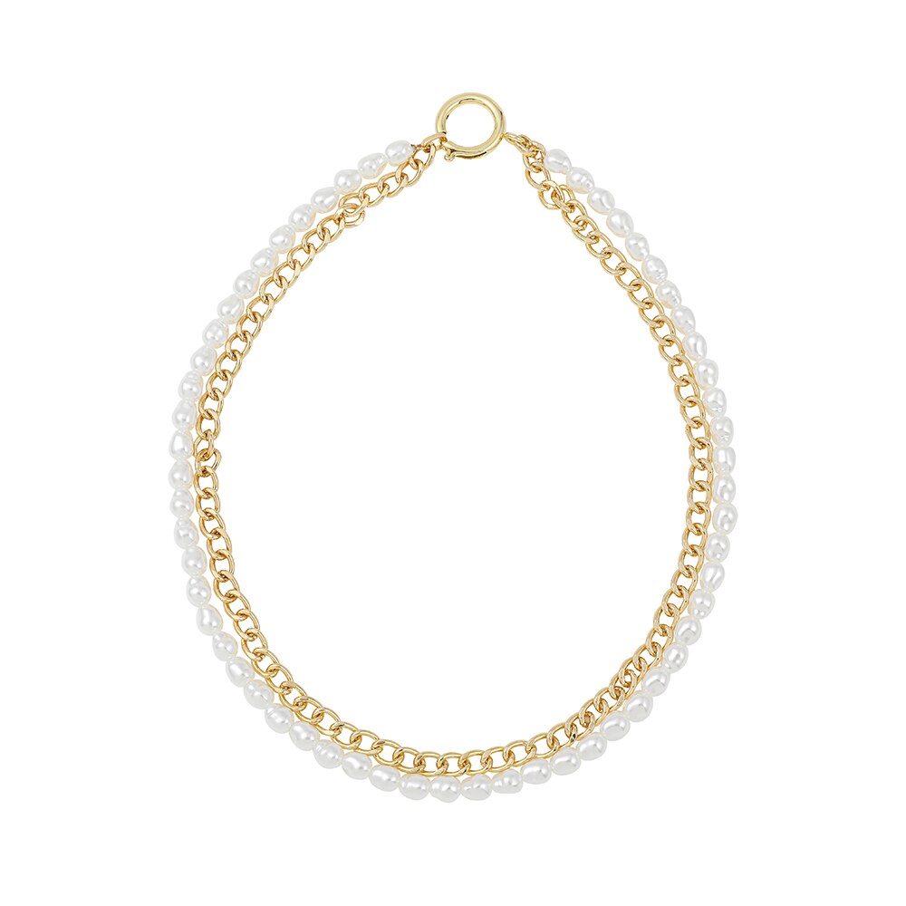 Vintage Pearl Necklaces for Women Round Buckle Double Layer Metal Link Chain Choker Necklace Birthday Jewelry: Default Title