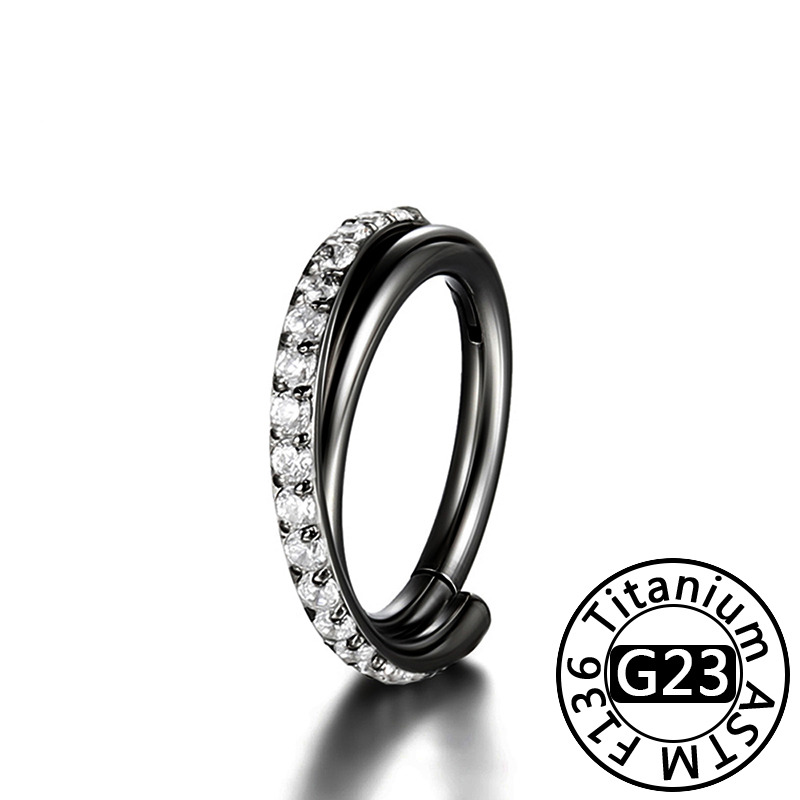 Astm F136 Titanium Neusring Piercing 16G Oorspiraal Hoepel Kraakbeen Oorbel Scharnier Diafragma Daith Clicker Ring Lichaam Sieraden: Black / Imitation Rhodium Plated
