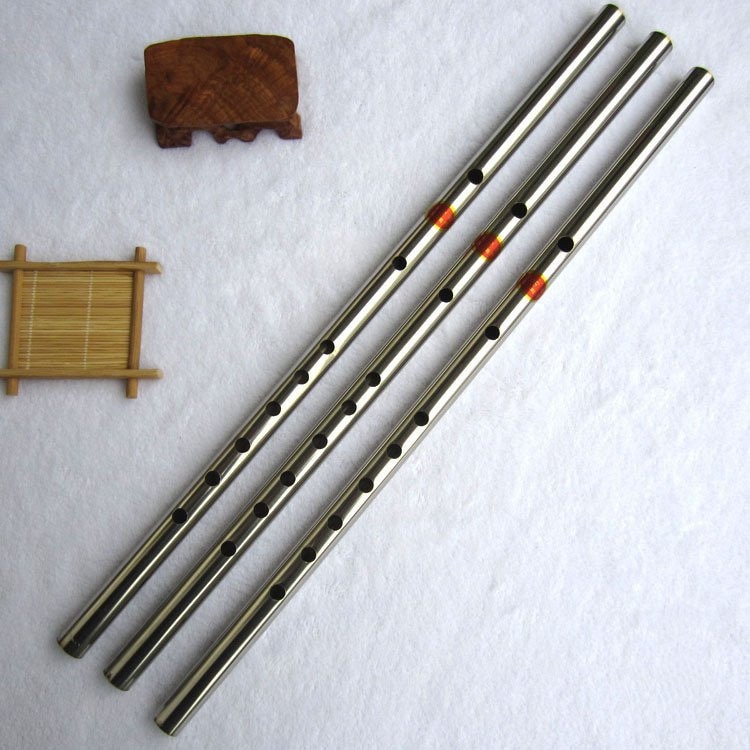Rvs 6 Gaten F Sleutel Zilveren Fluit Chinese Dizi Transversale Flauta Voor Beginner
