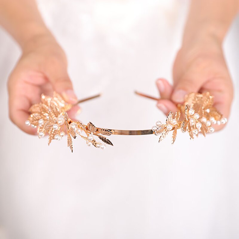 Diadema dorada para el pelo para boda, tocado de hojas Vintage, tiara nupcial, accesorios para el cabello, tiara nupcial de corona para mujer: Dorado