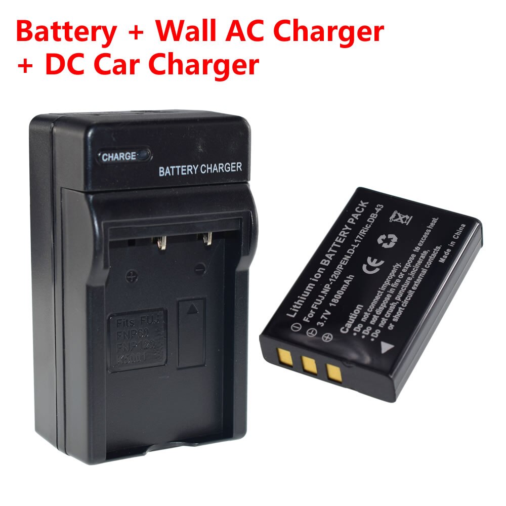 Batterie 2x NP-120 NP120 FNP120 DL17 D-Li7 DB-43 BP-1500s, chargeur mural AC, prise de voiture, pour Fuji Fujifilm F10 F11 M603 Zoom Pentax: 1 Battery
