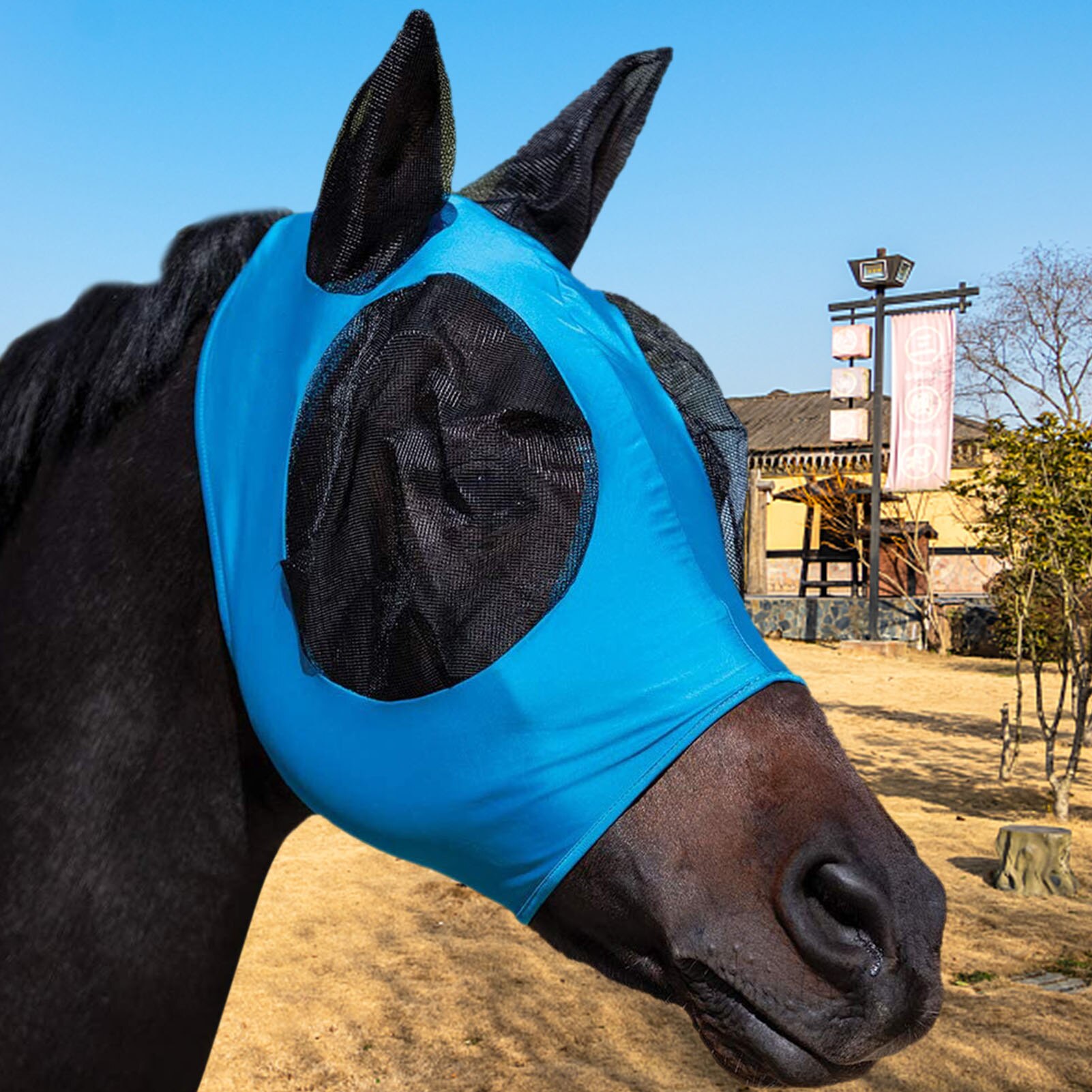 Anti Fly Mesh Equine Mask Horse Mask Stretch Bug Eye Horse Fly Mask With Covered Ears Horse Fly Mask Long Nose With Ears 1PC