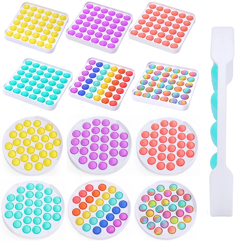 Rainbow Push Bubble Pops Fidget Sensory Toy for Autisim Special Needs Anti-stress Game Stress Relief Squishy Pops It Fidget Toys